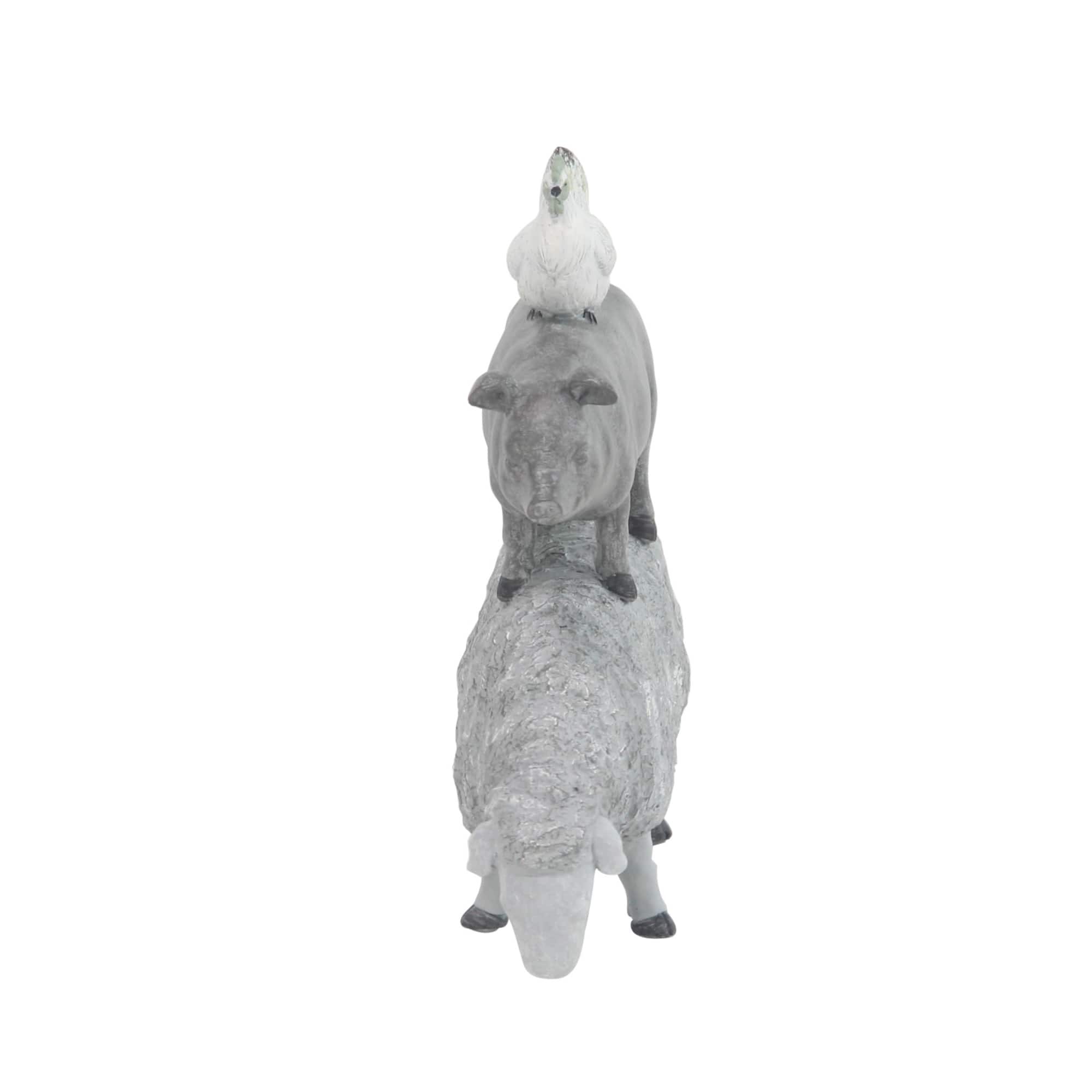 Grey Polystone Sculpture, Stacking Animals 12" x 9" x 4"